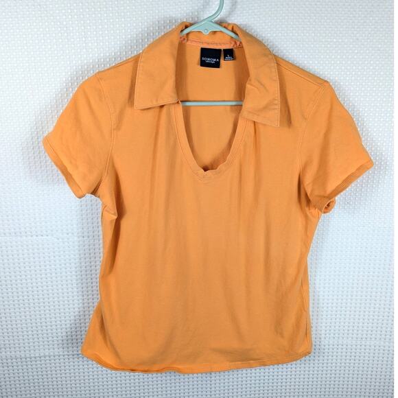 Sonoma Life Style Women’s Large Collared V-Neck Shirt Orange Cotton Spandex Top - Picture 1 of 4